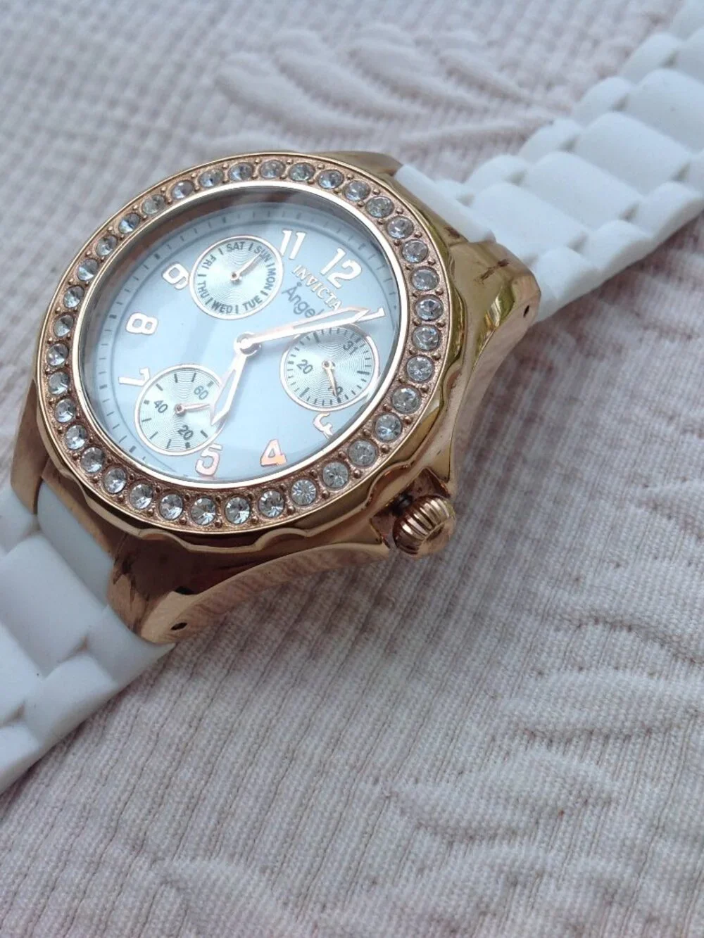 Invicta Angel Ladies Watch Rose Gold, Complications, White Band